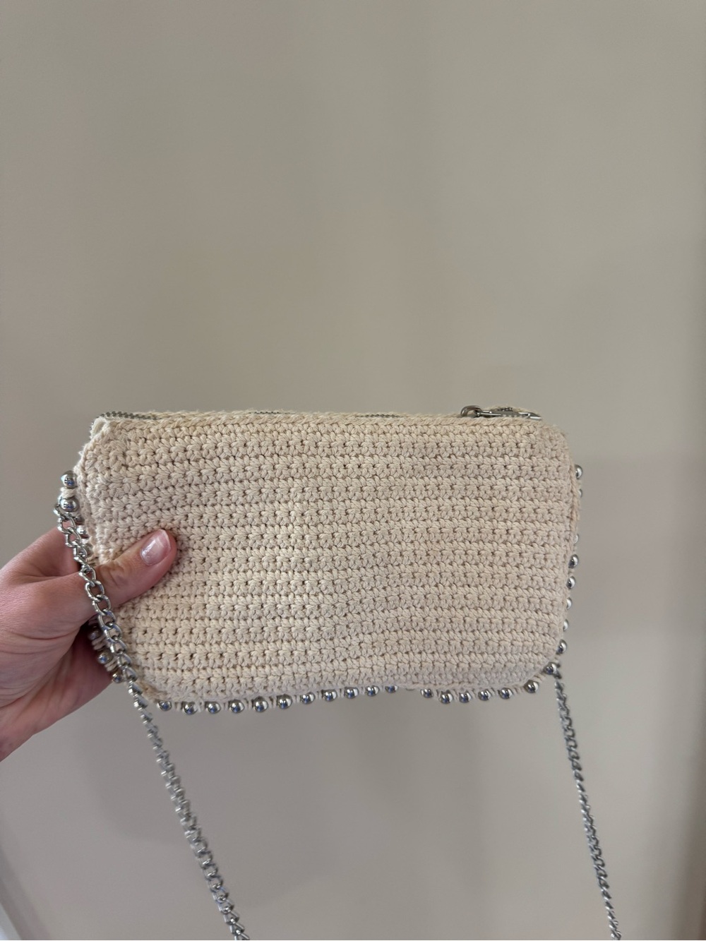 Zara Cream Crochet Chain Crossbody Purse